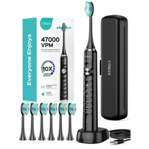 COSLUS Electric Toothbrush for Adults and Kids, 5 Modes 47000 VPM, 6 Brush Heads @ Amazon