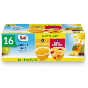 Dole Fruit Bowls, Diced Peaches and Cherry Mixed Fruit Variety Pack, 16 Count, 4 Oz @ Amazon