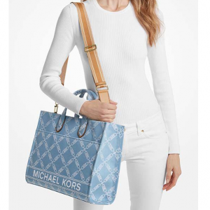 30% Off Gigi Large Empire Logo Jacquard Denim Tote Bag @ Michael Kors AE