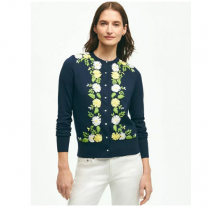 42% Off Supima® Cotton Floral Embroidered Cardigan @ Brooks Brothers