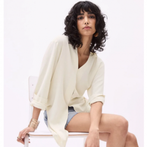 43% Off Long-Sleeve Buttoned-Down Fluid Blouse with Shirt Collar @ RW&CO