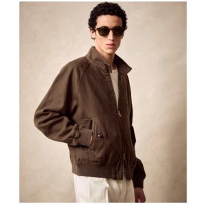 50% Off Cropped Linen Harrington Jacket in Espresso Bean @ Todd Snyder