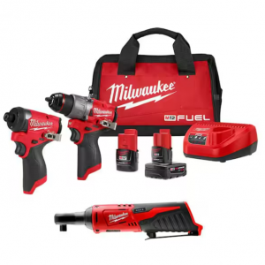 Milwaukee M12 FUEL 12 伏锂离子无刷无绳电锤钻和冲击起子组合套件 @ Home Depot 