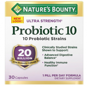 Nature’s Bounty Probiotic 10, Ultra Strength Daily Probiotic Supplement, 30 Capsules @ Amazon