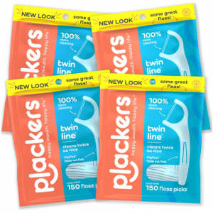 Plackers Twin-Line Dental Flossers, 2X The Clean, Cool Mint Flavor, 600 Count (Pack of 4) @ Amazon