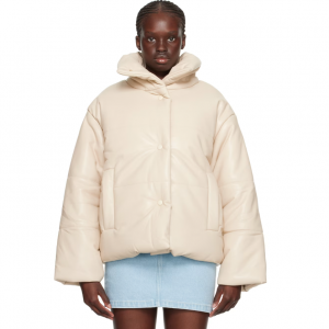 70% Off Nanushka Off-White Hide Vegan Leather Jacket @ SSENSE