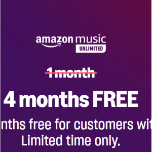 Amazon - Prime 會員 享Amazon Music Unlimited 4個月免費試用