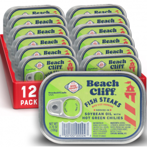 Beach Cliff Wild Caught Fish Steaks in Soybean Oil with Hot Green Chilies, 12 Pack @ Amazon