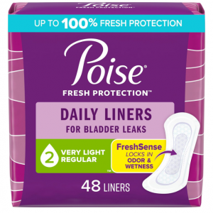 Poise Daily Liners, Incontinence Panty Liners, 2 Drop, Regular Length, 48 Count @ Amazon