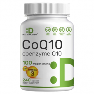 DEAL SUPPLEMENT CoQ10 100mg, 240 Capsules – with Omega 3 Fatty Acid 100mg @ Amazon