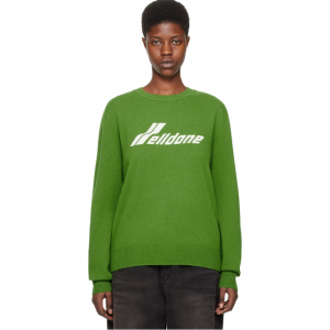 70% Off We11done Green Jacquard Sweater @ SSENSE	