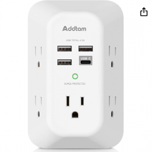 Amazon.com - Addtam 4×USB 5×交流 電湧保護擴展插座 ，5.3折