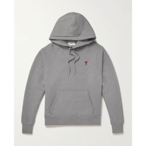 AMI PARIS Logo-Embroidered Cotton-Jersey Hoodie
