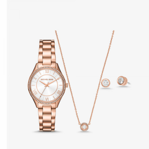 Michael Kors Mini Lauryn 玫瑰金手表项链耳环套装