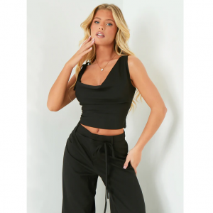 Missy Empire Ellen Black Asymmetric Cowl Neck Top