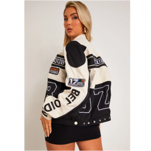 Missy Empire Sofie Black Multi-Patch 2-in-1 Detachable Cropped Racing Jacket