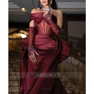 Missacc 闪亮珠饰紧身/直筒开衩舞会礼服