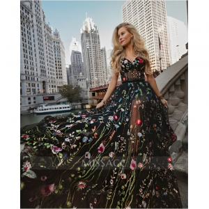 Missacc A字形甜心拖地蕾丝舞会连衣裙