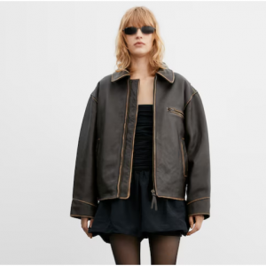 54% Off Oversized Worn-effect Leather Jacket @ Mango Outlet