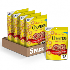 Cheerios Whole Grain Oats Gluten-Free Breakfast Cereal, 2.2 oz Pouch (Pack of 5) @ Amazon