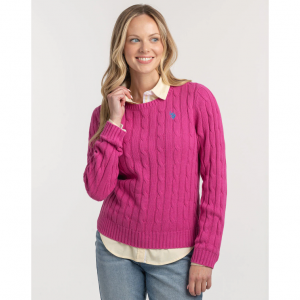 U.S. Polo Assn. 女士绞花圆领毛衣