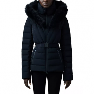 Mackage Elita Belted Down Ski Jacket With Shearling Hood