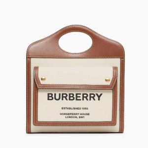 Burberry Mini Leather-Trimmed Canvas Pocket Tote