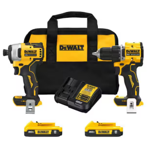 DEWALT ATOMIC 20V最大鋰離子無繩組合套件（2 件工具），帶 2個 2.0Ah 電池、充電器和包