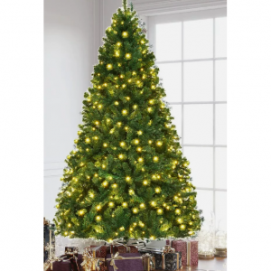 7 英尺人造节日圣诞树，带 LED 灯/预亮灯/雪花装饰