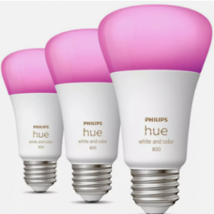 Philips Hue 白色和彩色 Ambiance A19 60W 等效 LED 智能灯泡 - 3 件装