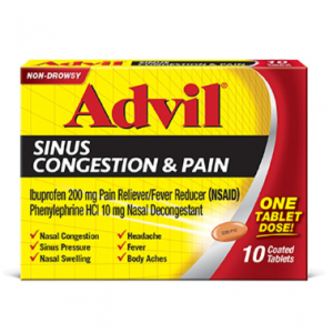 Advil Sinus Congestion and Pain, Sinus Relief Medicine - 10 Coated Tablets @ Amazon