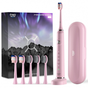 JTF Sonic Electric Toothbrush - with Travel Case and 6 Brush Heads, Pink @ Amazon