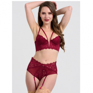 70% Off Lovehoney Parisienne Wine Plunge Longline Bra and Crotchless Thong Set @ Lovehoney UK