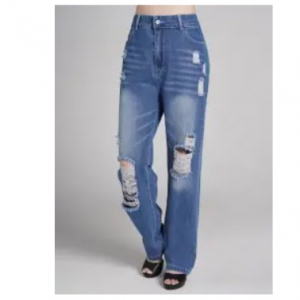 77% Off Ripped Middle Waist Pockets Casual Denim Jeans - Blue L @ Zaful