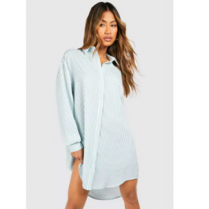 60% Off Stripe Dropped Shoulder Shirt Dress @ boohoo