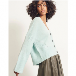 Loop Cashmere UK - Cashmere Lofty Cardigan in Seaspray Green for £300