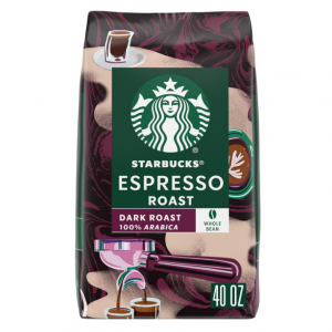 Starbucks Whole Bean Coffee, Dark Roast Coffee, Espresso Roast, 1 bag (40 oz) @ Amazon