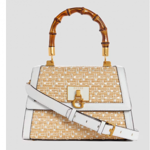 GUESS Stephi Straw Logo Bamboo Fold-Over Satchel