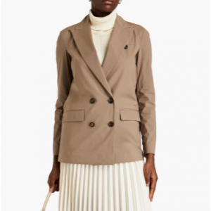 BRUNELLO CUCINELLI Double-breasted bead-embellished cotton-blend poplin blazer 双排扣西装