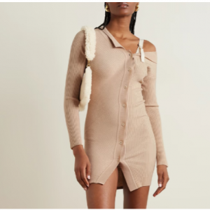 JACQUEMUS Colin asymmetric ribbed wool-blend mini dress 针织连衣裙