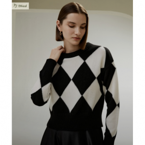 ラウンドネック ハーリキンチェック カシミアセーター