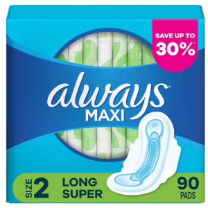 Always Long 和 Super Maxi 卫生巾(带弹性护翼)多件装 90 片