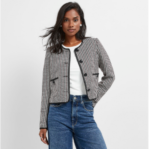 25% Off Contrasting Edging Houndstooth Cropped Jacket @ Simons