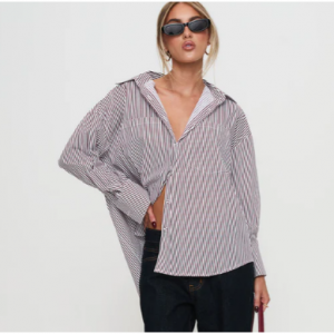 Princess Polly Takes you far shirt burgundy stripe 條紋襯衣