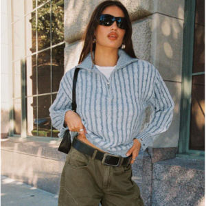 Princess Polly Told the truth quarter zip knit sweater blue 針織毛衣