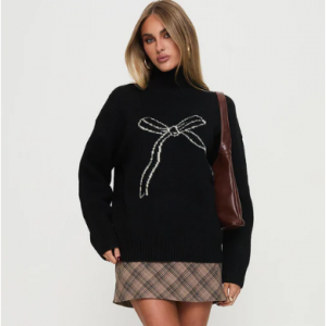 Princess Polly Shes so sweet bow knit sweater black 高領毛衣