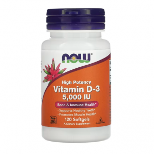 NOW Foods, 维生素 D3,优效,5,000 国际单位,120 粒软凝胶
