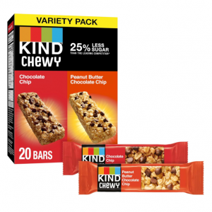 KIND Chewy Granola Bars, Chocolate Chip and Peanut Butter Chocolate Chip, (20 Count) @ Amaon