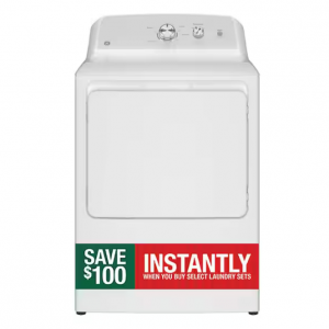 GE 7.2 立方米白色通风电动烘干机，带自动干燥和 120 英尺通风功能