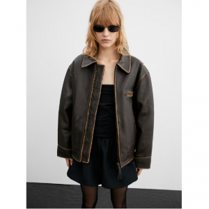 Mango 女士做旧皮衣